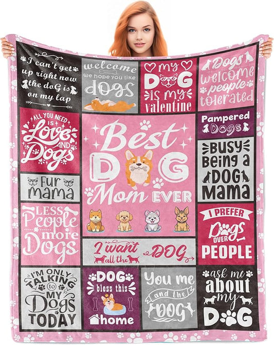 Dog Mom Gifts for Women Blanket 60"x50", Dog Mom Gifts, Gift for Dog Lovers Women, Dogs Owner Gift for Woman, Best Dogs Mom Present, Soft Throw Blanket for Christmas, Mothers Day