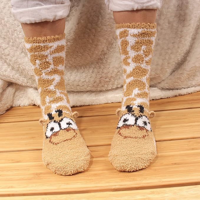 BambooMN Women's Super Soft Warm Microfiber Fuzzy Cozy Animal Socks or Christmas Winter Animal Socks, Value Pack