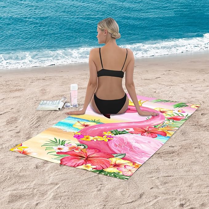 Bonsai Tree Flamingo Beach Towel, 30" x 60", Microfiber, Pink, Sand Proof, Quick Dry, Beach Towel for Women, Kids, Teens