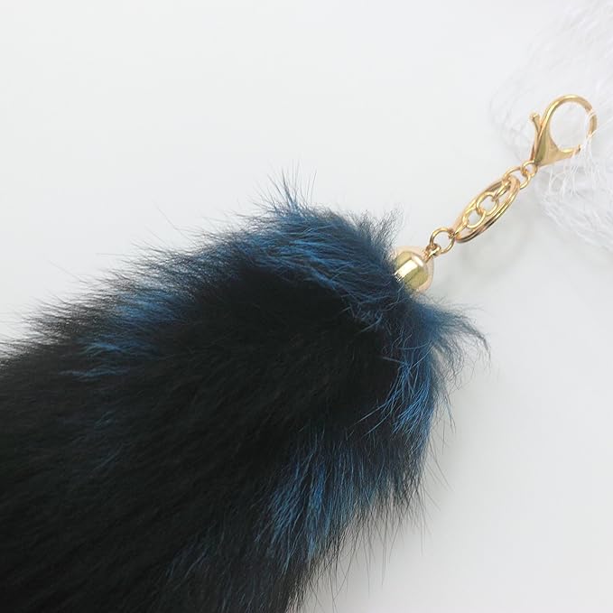 Fosrion Real Colored Yellow Silver Fox Tail Fur Hair Cat Bites Hunting Catching Accompanying Toy (Tanned Blue, Only Tail)