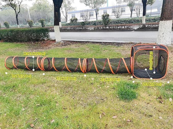 Portable Cat Small Animals Playpen DIY Outdoor Enclosures Freely Combinable 2in1 4in1 6in1 Pop Up Pet Play Tent Tunnel Cube House for Cat Puppy Rabbit (4in1 Cube Tunnel)