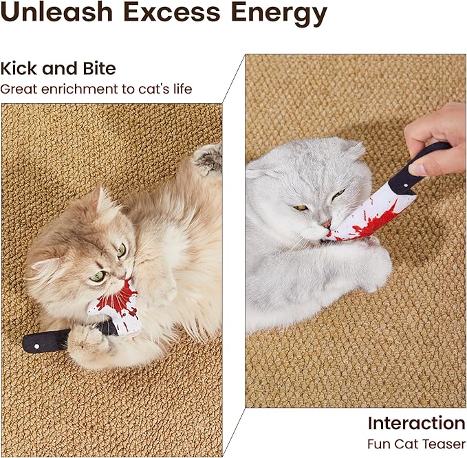 Potaroma 4Pcs Cat Toys Catnip Crinkly Sound Toy, Horror Knife-Shaped Kitten Bite Kicker Toys, Indoor Exercise 7.5 Inches for All Breeds
