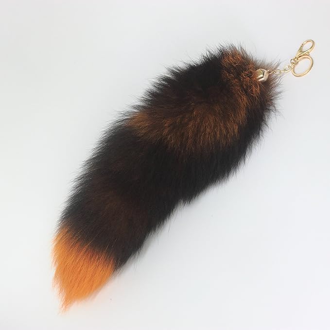 Fosrion Real Colored Yellow Silver Fox Tail Fur Hair Cat Bites Hunting Catching Accompanying Toy (Tanned Orange, Only Tail)