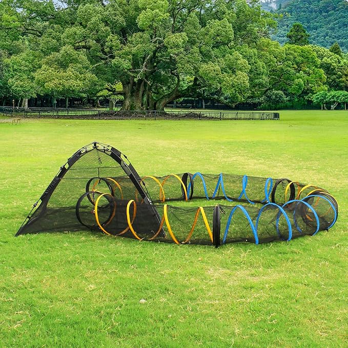 Cat Play Tunnel for Indoor and Outdoor, Cat Play House, Cat Enclosures Easy to Connect with Cat Tent with Two Zipper Doors Outside Cat Enclosure (Fun Run Cat Tunnel),Orange