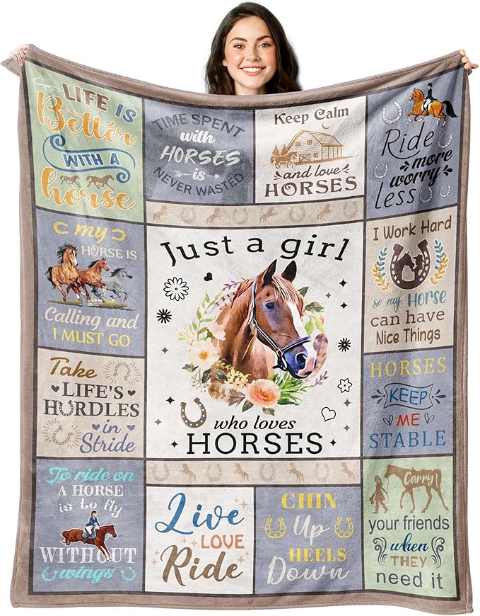 Horse Blanket for Girls and Women, Just A Girl Who Loves Horses Throw, Lovers Birthday Gifts Decor 50" x 40"