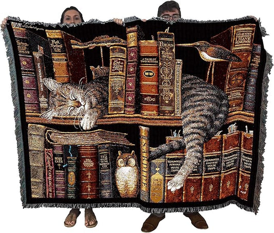 Pure Country Weavers Frederick The Literate Cat Blanket by Charles Wysocki - Gift for Cat Lovers - Tapestry Throw Woven from Cotton - Made in The USA (72x54)