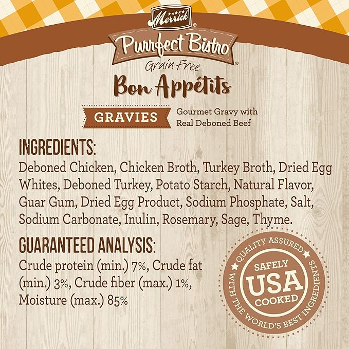 Merrick Purrfect Bistro Bon Appetits Premium Grain Free Wet Cat Food Topper, Chicken Recipe Chunks In Gravy - (Pack of 24) 3 oz. Pouches