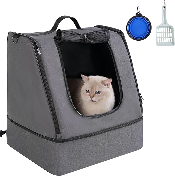 apollo walker Portable Cat Travel Litter Box with Zipped Waterproof Bag,No Collapse with Hard Base Insert at Bottom, No Leakage, No Smell, Easy to Carry, Easy to Use in Hotels, Car Gray