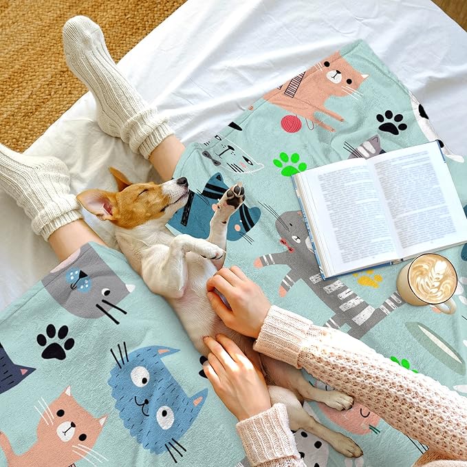 Cat Blanket Gifts for Women Girls Soft Flannel Cat Lovers Throw Blanket for Kids Adults 50"X 40"