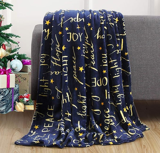 Elegant Comfort Velvet Touch Ultra Plush Christmas Holiday Printed Fleece Throw/Blanket-50 x 60inch, (Peace and Joy), 50 x 60 inch