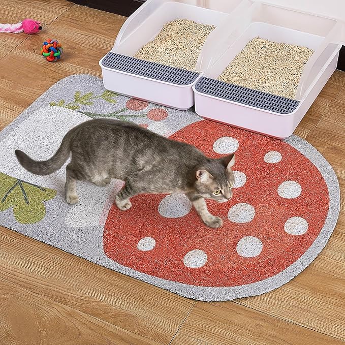 Bienbee Cat Litter Mat, 33.5 x22.5in Cat Litter Mat Litter Trapping Mat Easy to Clean, Litter Box Mat with Bottom, Unique Graphic Design Cat Mats for Litter, Mushroom L