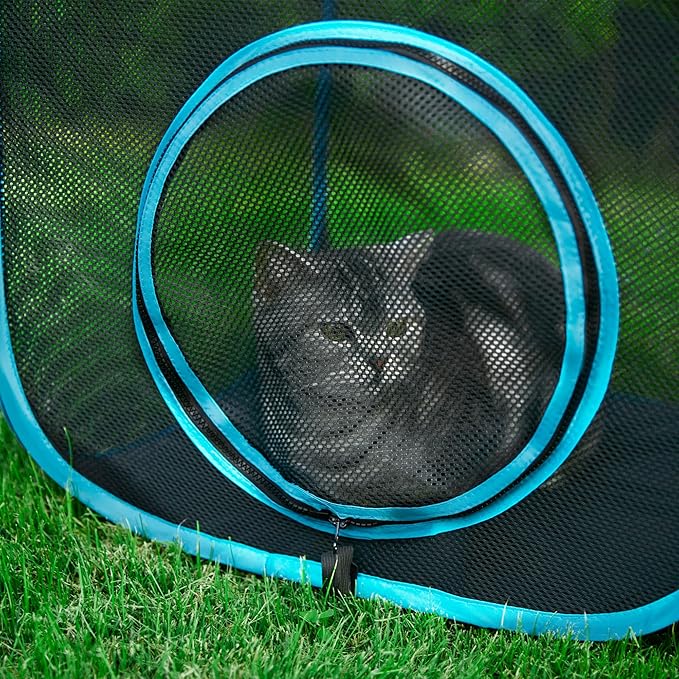 Tempcore Outdoor Cat Enclosures Portable, Cat Tent Outdoor House for Indoor Cats, Kitty and Small Animals, Outdoor Cat Playpen Within Storage Bag, 2 Cube and Cat Tunnel