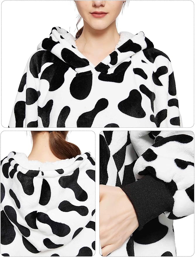KFUBUO Wearable Blanket Hoodie for Adults Sherpa All Patterns Oversized Sweatshirt Blanket with Pockets Printing-dairycow