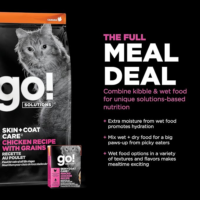 Go! Solutions Skin + Coat Care, Dry Cat Food, Chicken Recipe with Grains, 16 lb Bag
