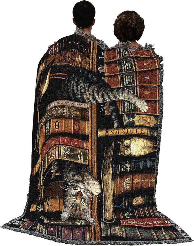 Pure Country Weavers Frederick The Literate Cat Blanket by Charles Wysocki - Gift for Cat Lovers - Tapestry Throw Woven from Cotton - Made in The USA (72x54)
