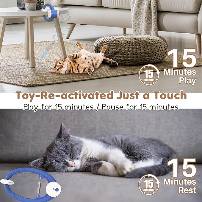 Cat Toys, Interactive Cat Feather Toys for Indoor Cats, Hanging Retractable Teaser Toy Kitten Play Chase Exercise, Automatic Kitten Mental Exercise Toys with Three Mices Plush Toy(Dark Blue)