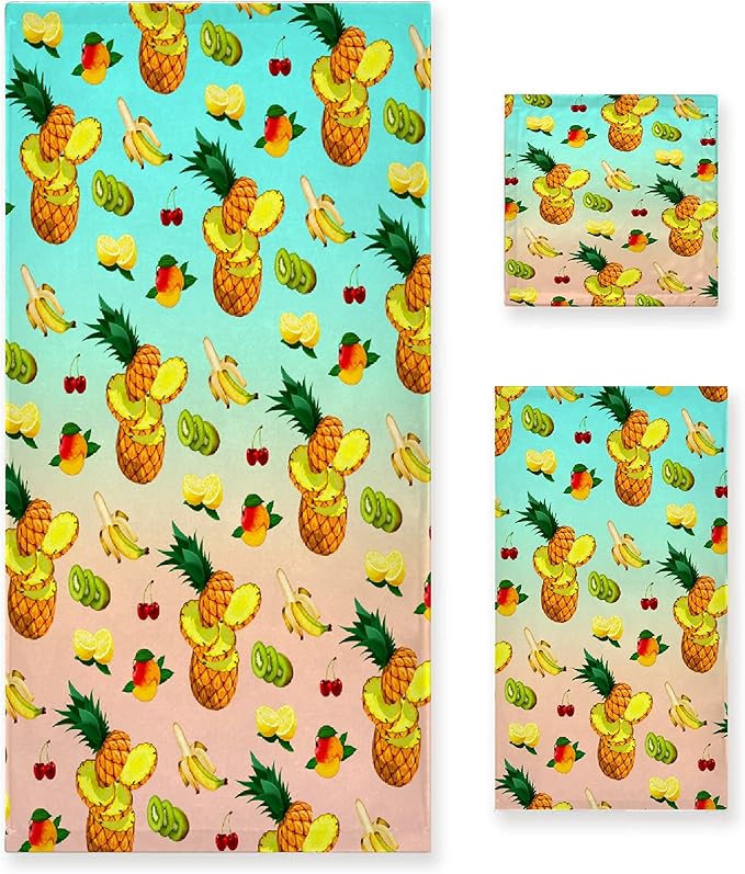 Gaming 3 Piece Towel Bathroom Sets, 1 Bath Towel, 1 Washcloth, 1 Hand Towel, Cotton Fast Dry Soft Absorbent Towel Set for Home Kitchen Family (Summer Fruits)