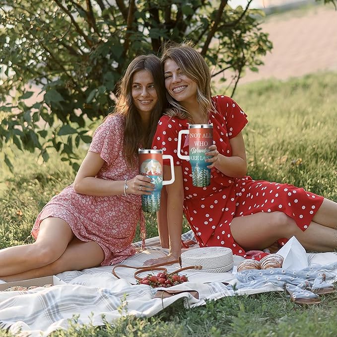 Bigfoots 40 Oz Tumbler with Handle and Straw, Double Wall Stainless Steel Wander Cup, Insulated Keeps Drinks Cold & Hot, Gifts for Bigfoots Lovers