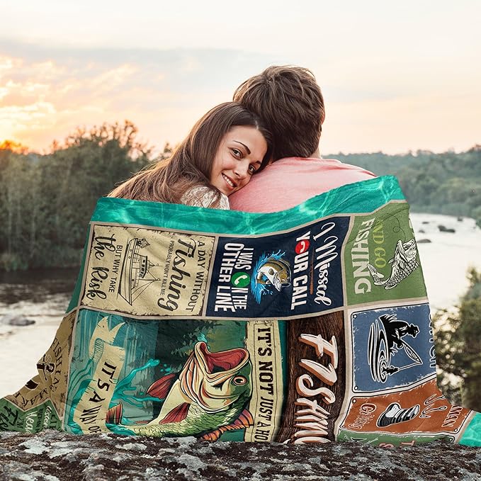 Fishing Gifts for Men Throw Blanket 50"X60", Funny Fishing Gift for Fisherman