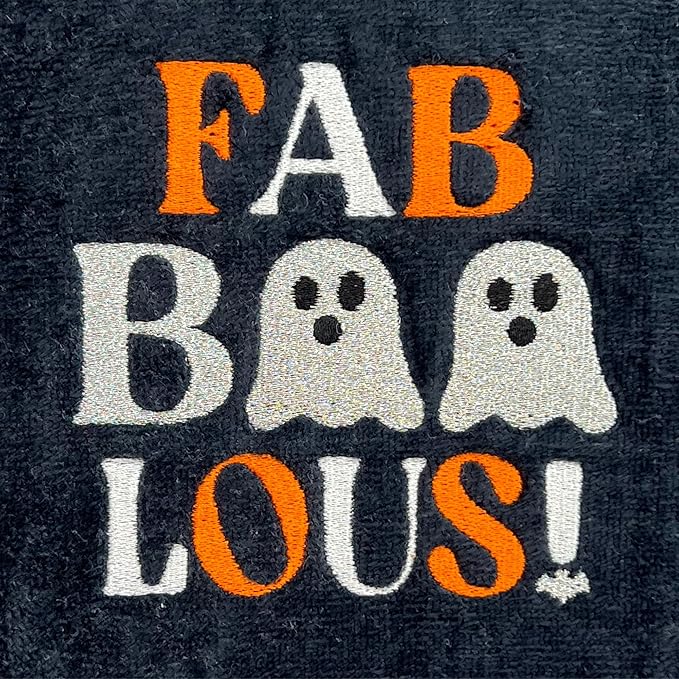 Halloween Bathroom Hand Towels Set of 2-16” x 25” Embroidered Ghost Faboolous Design- Decorative Seasonal Holiday Bath Decor