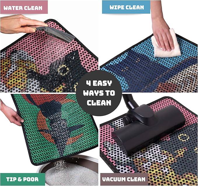 Bastet Pet Cat Litter Mat 30"x24", Double Layer XL Litter Box Mat, Cat Litter Mat Litter Trapping Mat, Water & Urine Proof Cat Mats for Litter Large, Anti Slip Cat Box Mat, Kitty Design Cat Mat, Pink