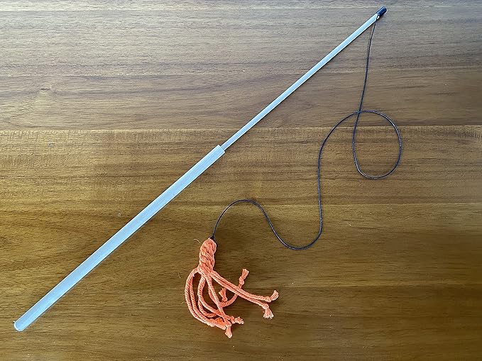 Kitty Kraken Macrame - Natural Organic Cotton Cat Toy - Birch Wood Wand - Teaser and Exerciser for Cat and Kitten - Interactive Soft Feather Mouse - Handcrafted in The USA (Orange)