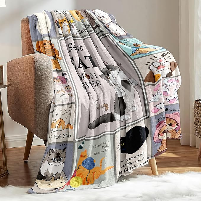 Sviuse Cat Blanket Soft Flannel Fleece Blankets with Cute Cats Pattern, Cozy and Warm Throw for Bed, Sofa, or Gift for Cat Lovers Girls, Women, Kids (Cat 10, 50" X 60")