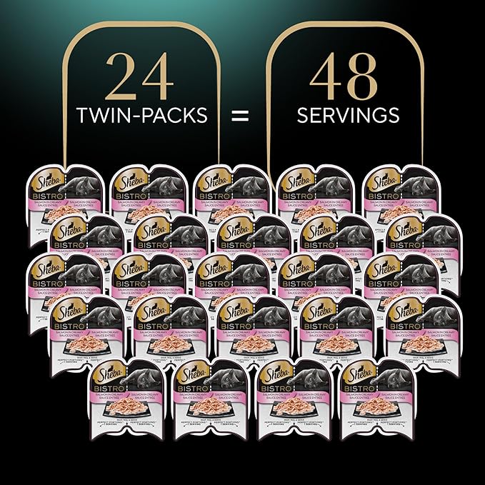 Sheba Perfect Portions Bistro Adult Wet Cat Food, Salmon in Creamy Sauce Entree, (24) 2.6 oz. Twin-Pack Trays