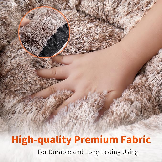 Round Donut Cat and Dog Cushion Bed, Pet Bed for Cats or Small Dogs, Anti-Slip & Water-Resistant Bottom, Super Soft Durable Fabric Pet Beds, Washable Luxury Cat & Dog Bed Brown White 19.7'