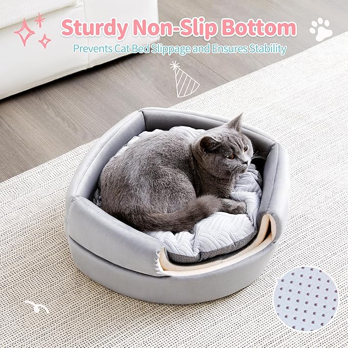 Made4Pets Cat Bed and House, 2-in-1 Foldable Cat Houses for Indoor Cats, Soft Velvet Cat Cave, Removable and Washable Cushion, Cat Condo for All-Season Comfort and Style