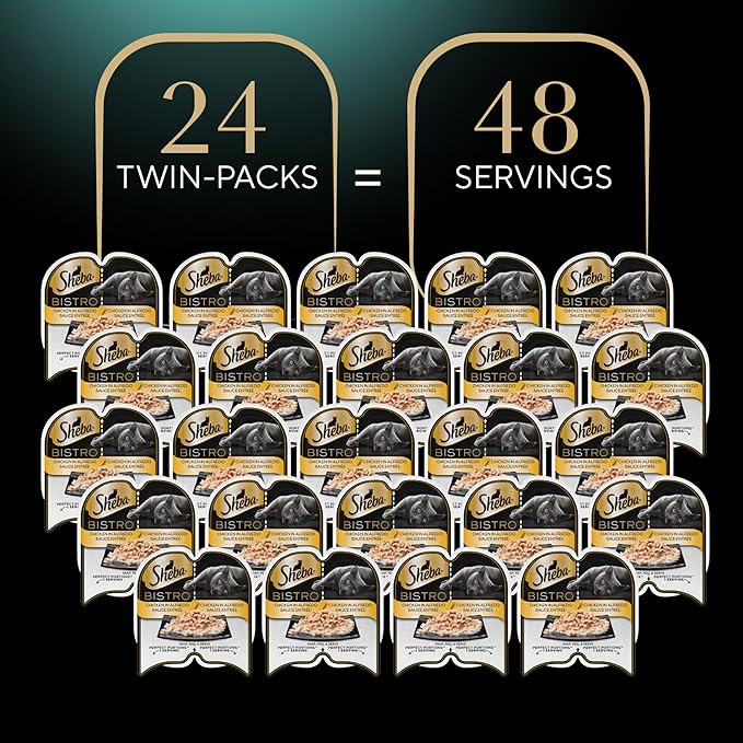 Sheba Perfect Portions Bistro Adult Wet Cat Food, Chicken in Alfredo Sauce Entree, (24) 2.6 oz. Twin-Pack Trays