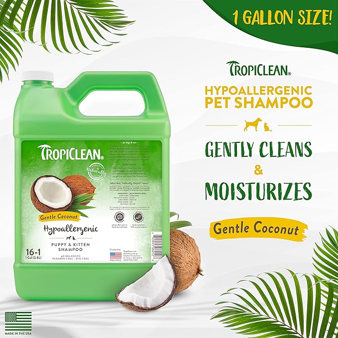 TropiClean Gentle Puppy Shampoo, Cat & Dog Shampoo for Allergies & Sensitive Skin, Gentle Coconut Scent, Made in USA, 1 Gallon