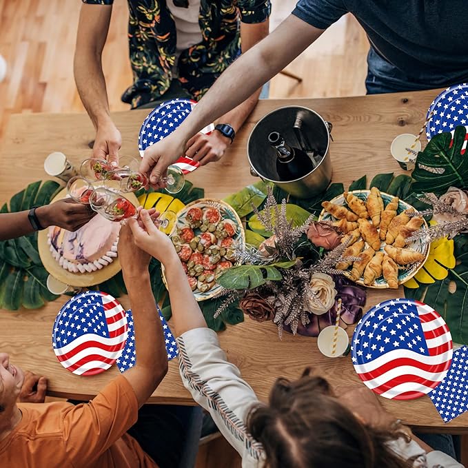 96 Pcs Patriotic Decoration 4th of July Party Plates Napkins Forks Supplies Tableware Set Disposable Paper American Flag Theme Independence Day Favors, Serves 24 Guests