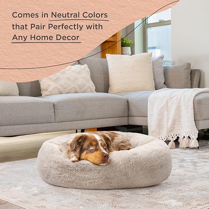 Best Friends by Sheri SnuggleSoft Faux Fur Calming Donut Bed for Dogs, Brown, Medium, 30" x 30"
