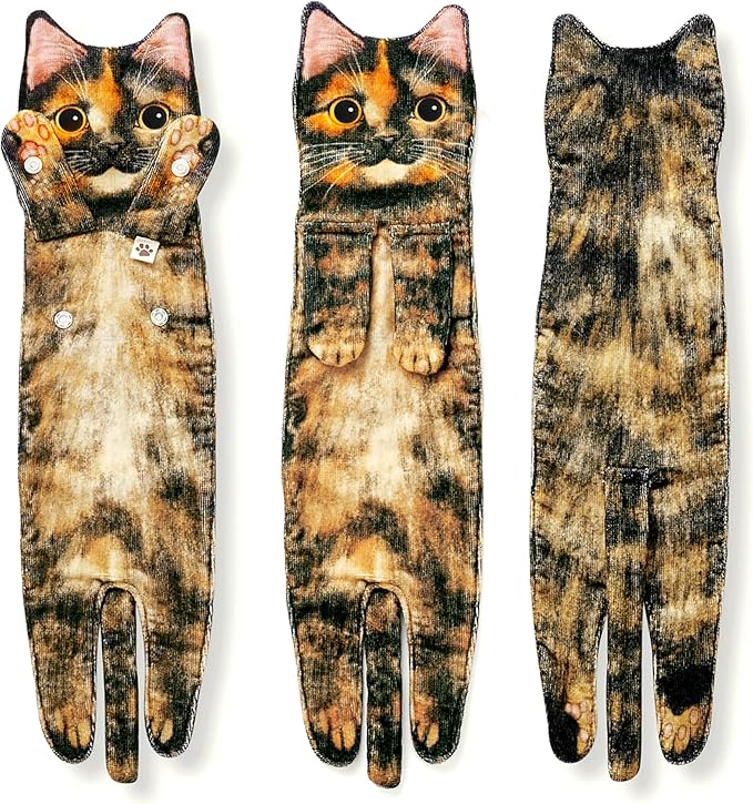 Cat Funny Hand Towels for Bathroom Kitchen- Cute Decorative Kitten Decor Hanging Face Towels- Unique Housewarming Valentines Mothers Birthday Gifts for Women Mom Cat Lovers
