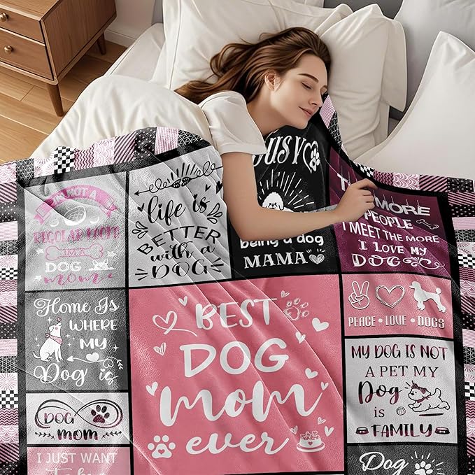 Dog Mom Blanket Gifts for Dog Lover Soft Flannel Throw Blanket Dogs Gifts for Women Dogs Themed for Decor Couch Bedding 50"x40"