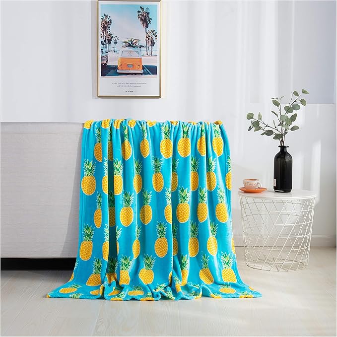 Elegant Comfort Velvet Touch Ultra Plush Christmas Holiday Printed Fleece Throw/Blanket-50 x 60inch, (Pineapple)