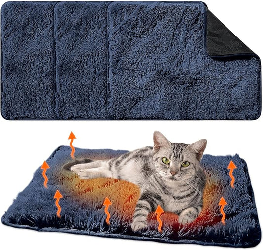 4 Pack Self Warming Cat Bed Pad Self Heating Cat Dog Mat with Fluffy Faux Fur Plush Cat Calming Bed Thermal Cat Mat Washable Pet Pad Anti Slip Bottom for Outdoor Indoor Pets 16" x 20"