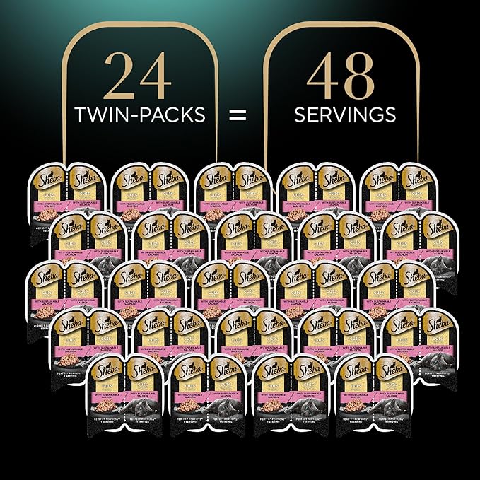 Sheba Perfect Portions Wet Cat Food Cuts in Gravy With Sustainable Salmon, 2.6 oz., Twin-Pack Trays (24 Count, 48 Servings)