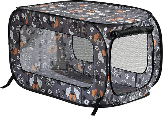 Beatrice Home Fashions Portable, Collapsible, Pop Up Kennel Travel Cat and Dog Crate, 24" L x 16.6" W x 16" H, Face of Love