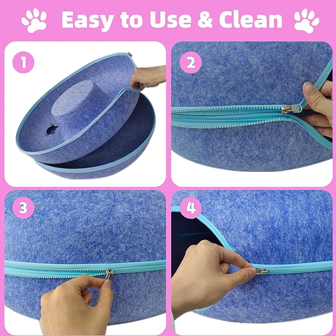 Donut Cat Tunnel Bed Peekaboo Cat Cave for Large Cats Up to 30 Lbs, Kitty Interactive Playing Tent House for Multiple Cats,Detachable,Scratch Resistant (Blue, Large - 24 Inch Diameter)