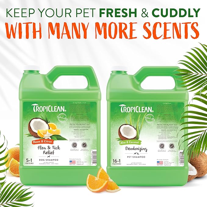 TropiClean Citrus Flea & Tick Shampoo for Dogs, Soothing Bite Relief, Citrus & Neem Scent, Made in the USA, 1 gallon