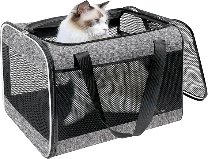 HiCaptain Cat Carrier Bag, Lightweight Soft Cat Carrier with Top Mesh Window, Breathable Pet Carrier for Medium Cats and Small Dogs Puppies up to 15 lb - Grey