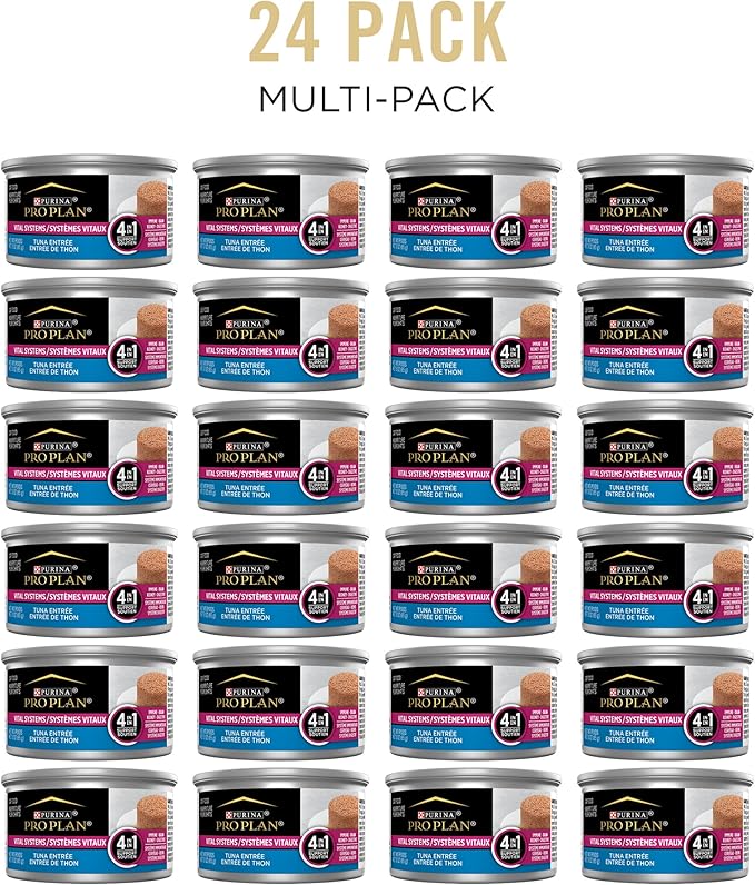 Purina Pro Plan Vital Systems Tuna Entree Wet Cat Food Pate 4-in-1 Brain, Kidney, Digestive and Immune Formula - (Pack of 24) 3 oz. Cans