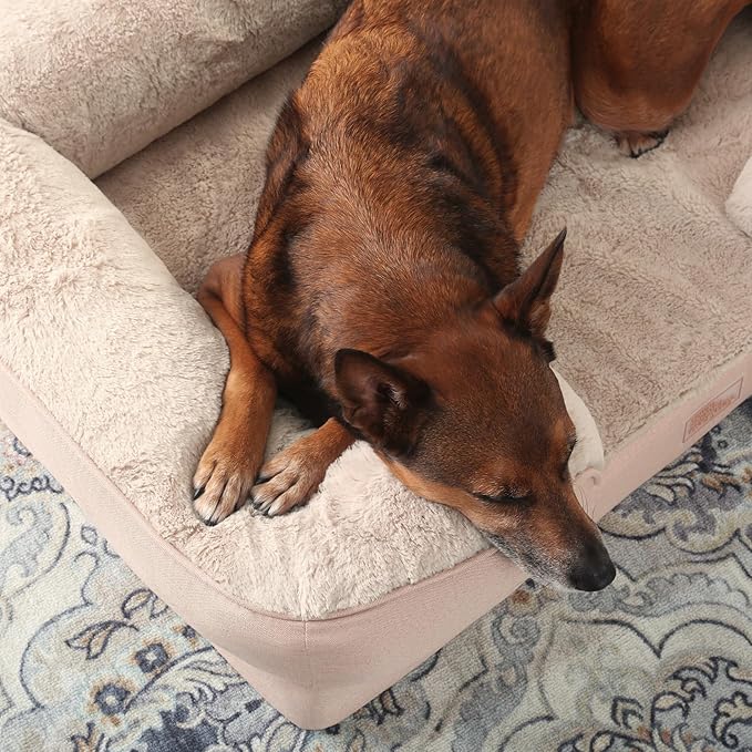 TOWN & COUNTRY EVERYDAY CuddleTown Comfy Solid Bolster Sofa Pet Bed, Supportive & Calming Egg Crate Foam, Water Repellent, Non-Slip Bottom, Machine Washable Cover, Warm Taupe, Medium 28"x23"x8"