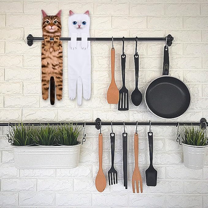 Funny Hand Towels for Bathroom Kitchen - Cute Decorative Cat Decor Hanging Washcloths Face Towels Super Absorbent Soft - Mothers Day Easter House Warming Birthday Gifts for Women Cat Lovers-White