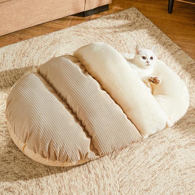 Cat Bed - Pet Slipper Cave Bed for Indoor Cats and Small Dogs, Self Warming, Cozy & Soft Plush, Anti-Slip & Durable, Washable for Kittens and Puppies Under 15 lbs (24"x16", M, Light Brown)