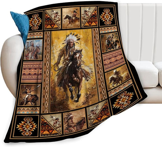 Native Americans Indian Blanket for Woman Indian Throw Blanket Indian Chief Decor Stuff Merch Cozy Fleece Fuzzy Warm Soft Lightweight Plush Bedding Native American Gifts for Girls Men Couh 50"X40"