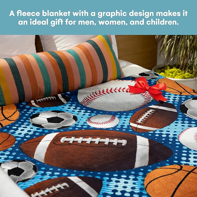 Dawhud Direct Sports Fleece Blanket for Bed, 50" x 60" Sports Fan Fleece Throw Blanket for Adults & Kids Super Soft Plush Sports Blanket Throw Kids Fleece Blankets for Sports Fans - Queen Size Blanket
