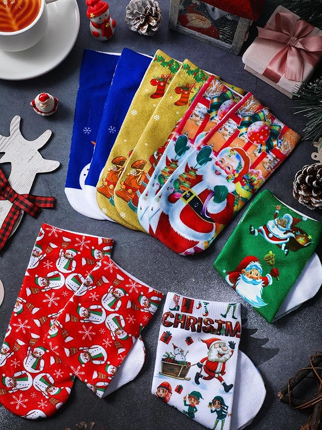 Boao 6 Pieces Halloween Socks 3D Print Casual Funny Pumpkin Cat Ankle Short Sock